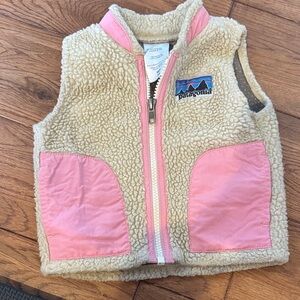 Patagonia Kids' Cream and Pink Fleece Vest 6m
